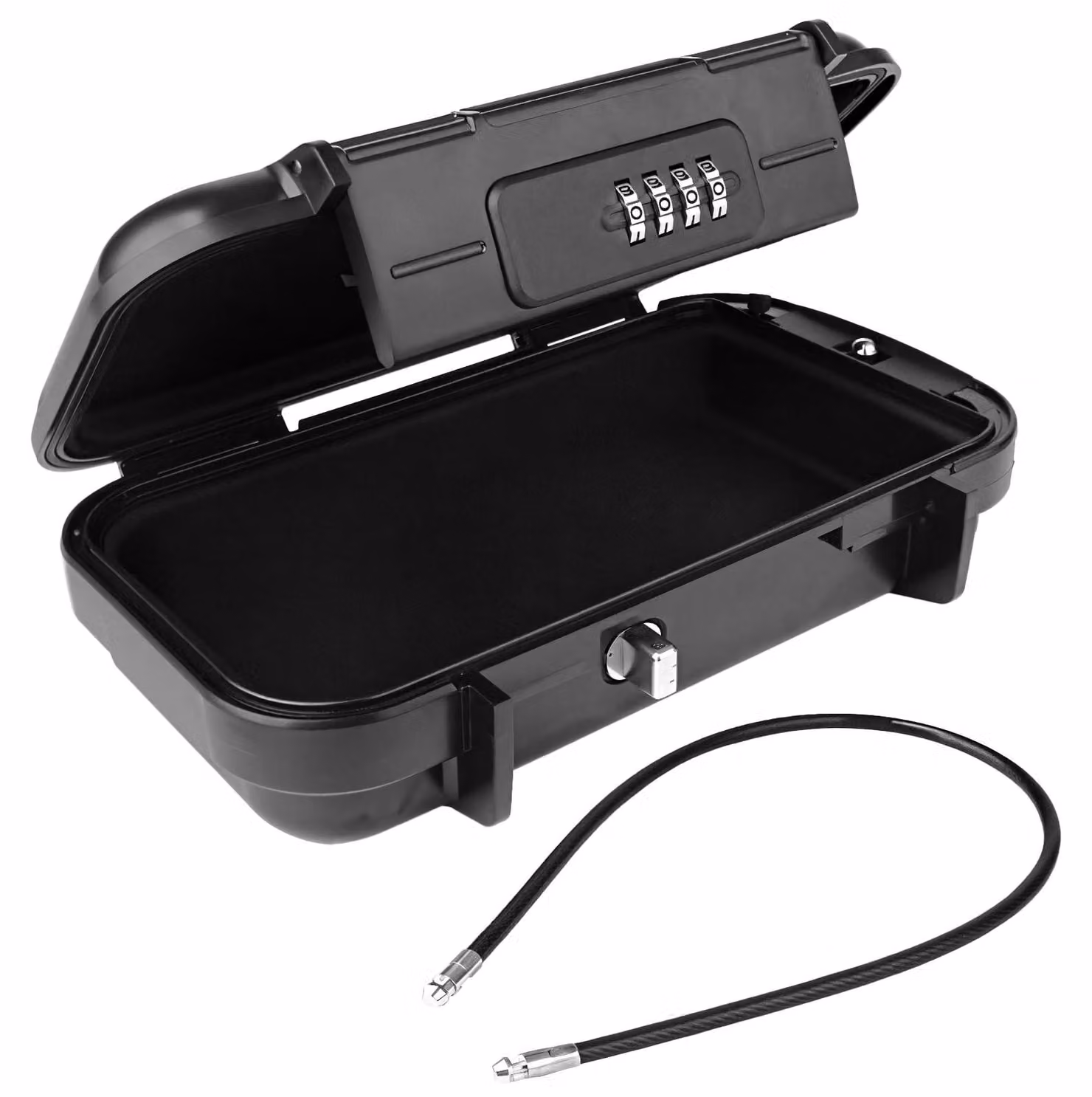 Cassaforte da viaggio con combinazione a 3 cifre, compatta, ideale per camere d'albergo, dimensioni 14 x 14 x 4,5 cm, colore nero, cassaforte portatile di sicurezza con cavo in acciaio