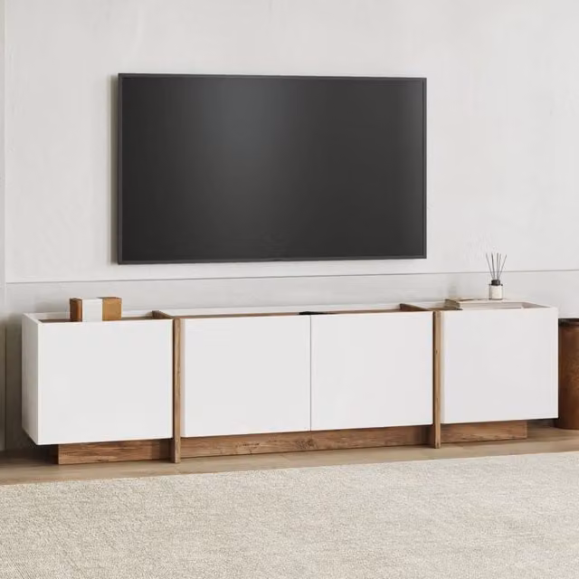Nokadaka, Mobile Porta tv 4 Ante, 180x35x46h cm Bianco