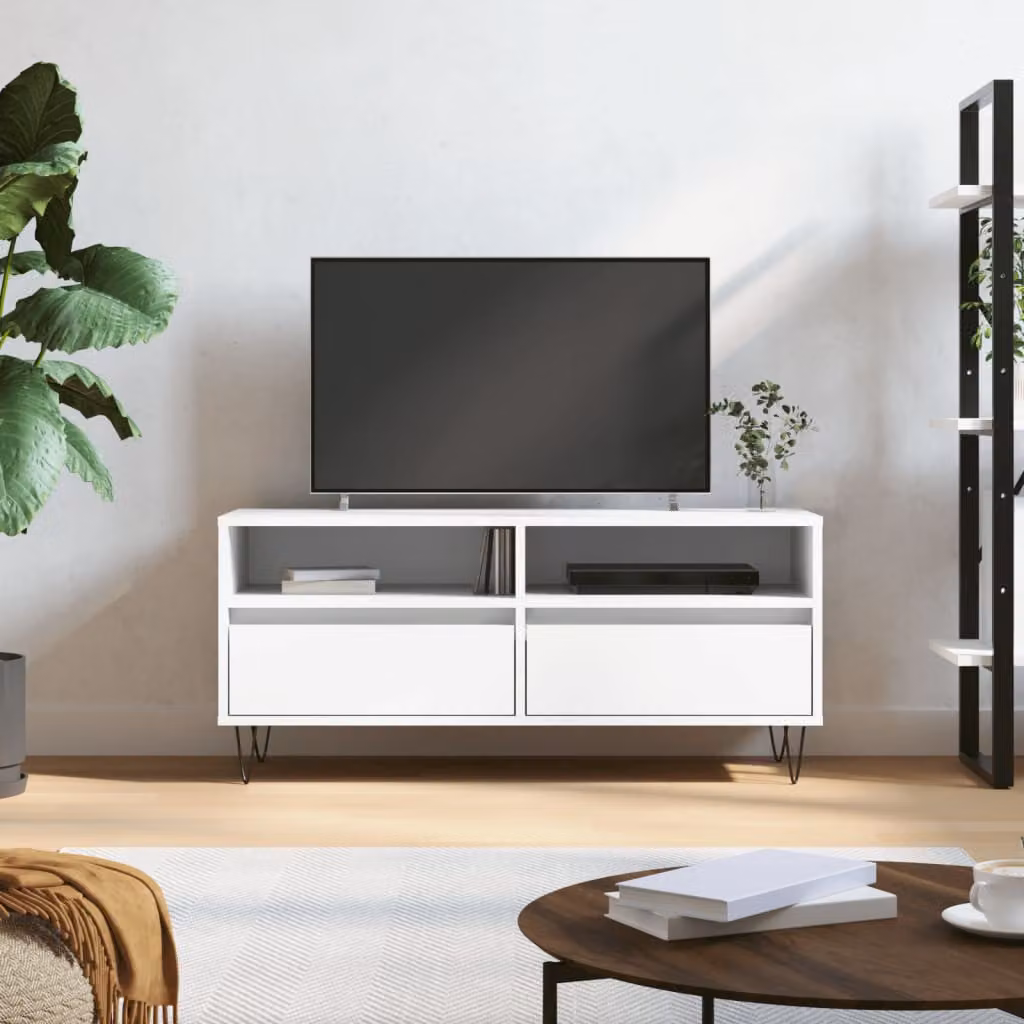 vidaXL Mobile Porta TV Bianco in Legno e Metallo L: 100 cm, P: 34,5 cm, H: 44,5 cm