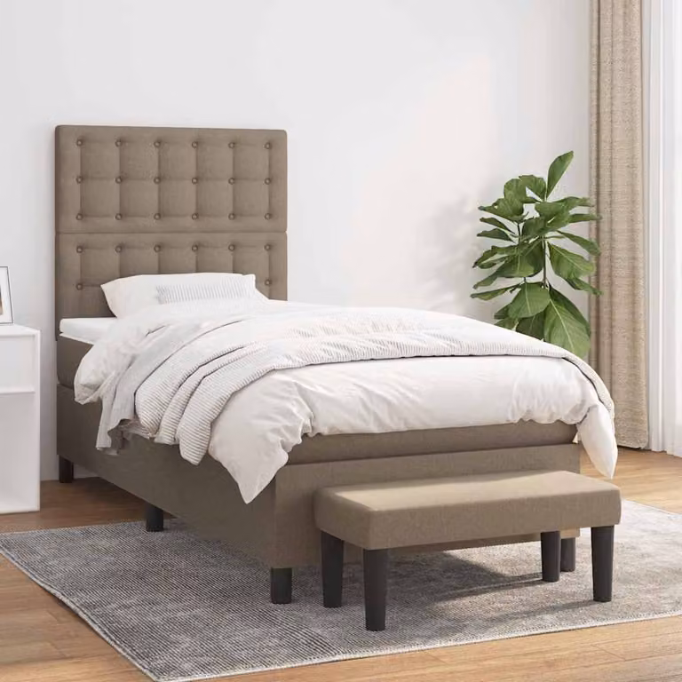 vidaXL Letto Ibrido con Giroletto a Molle e Materasso in Tessuto Beige e Bianco L/P/H: 200 x 80 x 40 cm