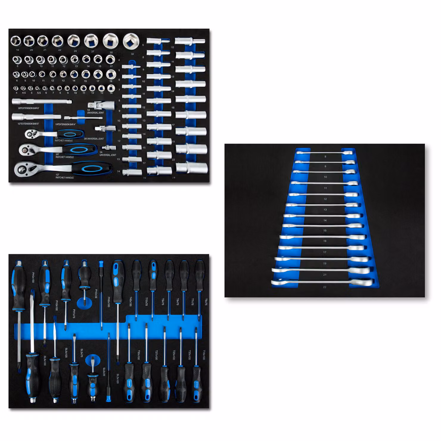 Set di utensili multitool EBERTH 114 pezzi Per carrello portautensili, inserti in schiuma etichettati, metallo duro, manici ergonomici