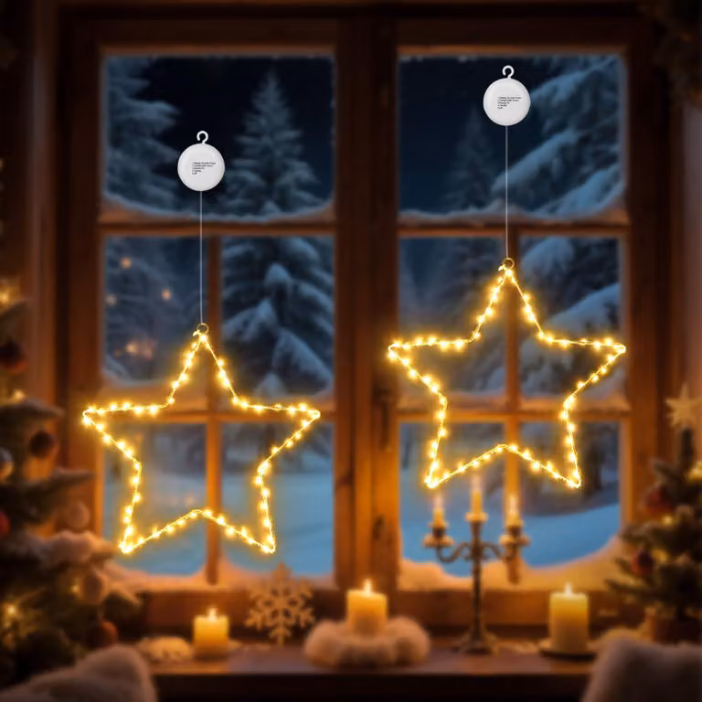 Set di 2 stelle a LED, 120 LED, luce bianco caldo, alimentate a batteria, con timer