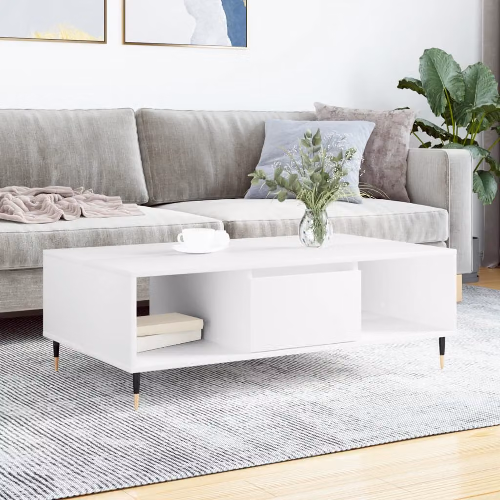 vidaXL Tavolino da Salotto Moderno Bianco in Legno e Metallo L: 104 cm, P: 60 cm, H: 35 cm