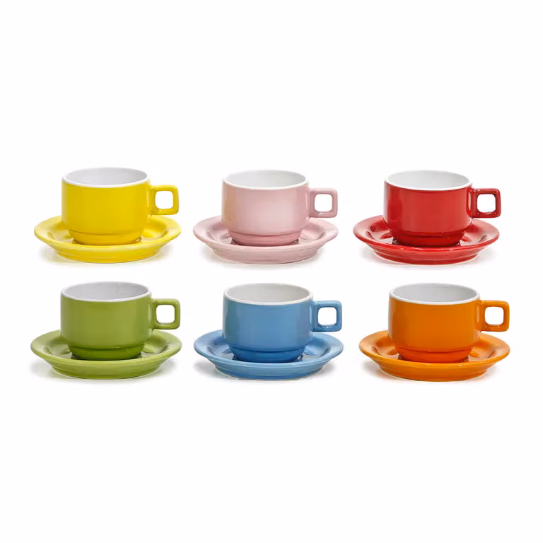 Servizio da caffè Gusto Casa in stoneware multicolore composto da 6 tazzine da 9 cl con piattini