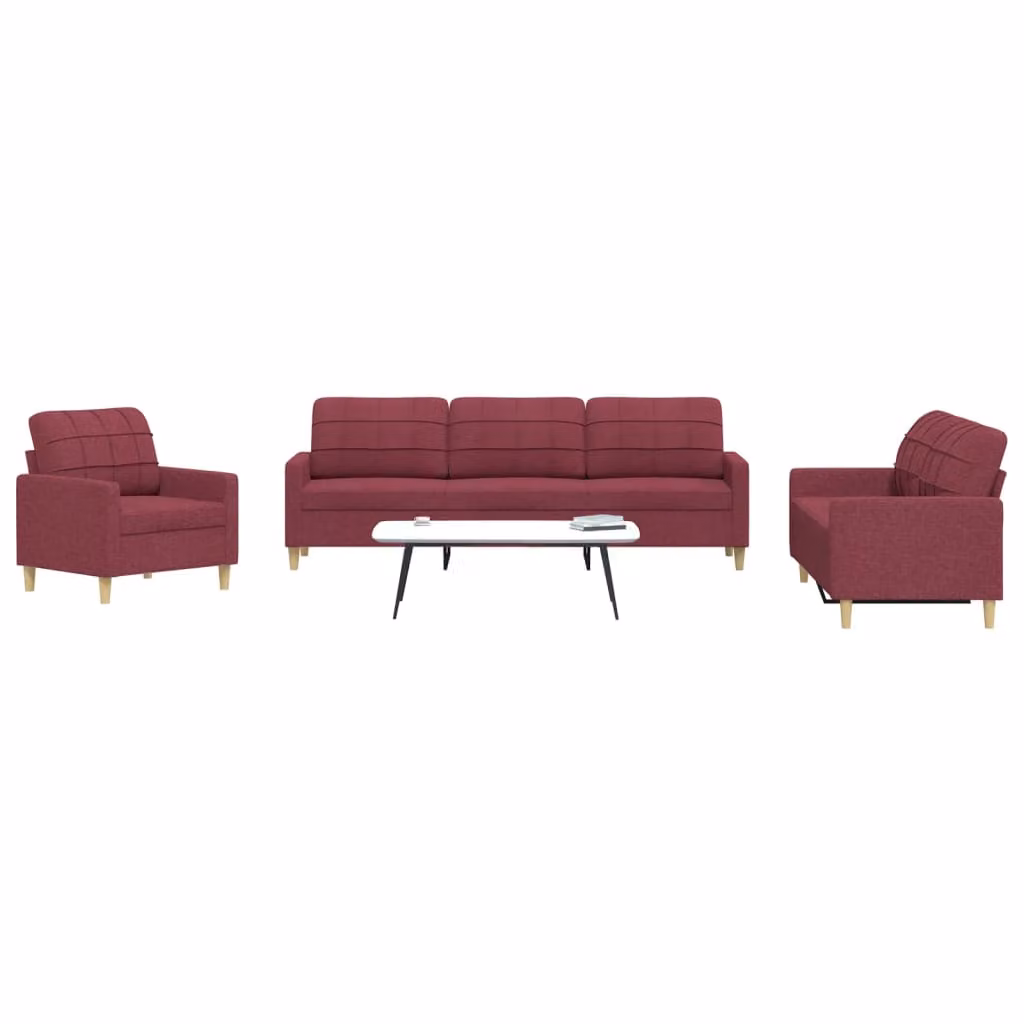 Set di divani 3 pezzi vidaXL in tessuto rosso con struttura in metallo per soggiorno – 1