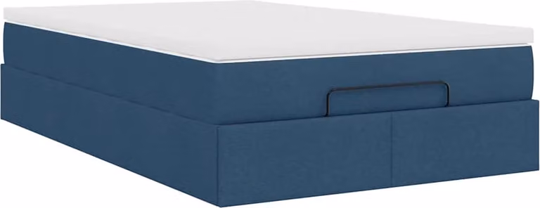 Struttura Letto Pouf con Materasso Blu 120x200 cm in Tessuto