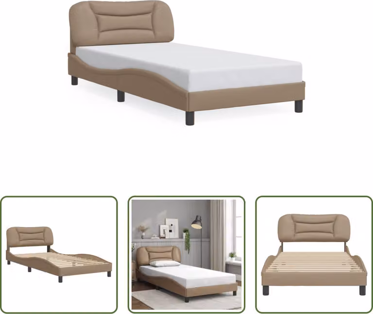 The Living Store Giroletto con testiera cappuccino-marrone 100x200 cm in ecopelle
