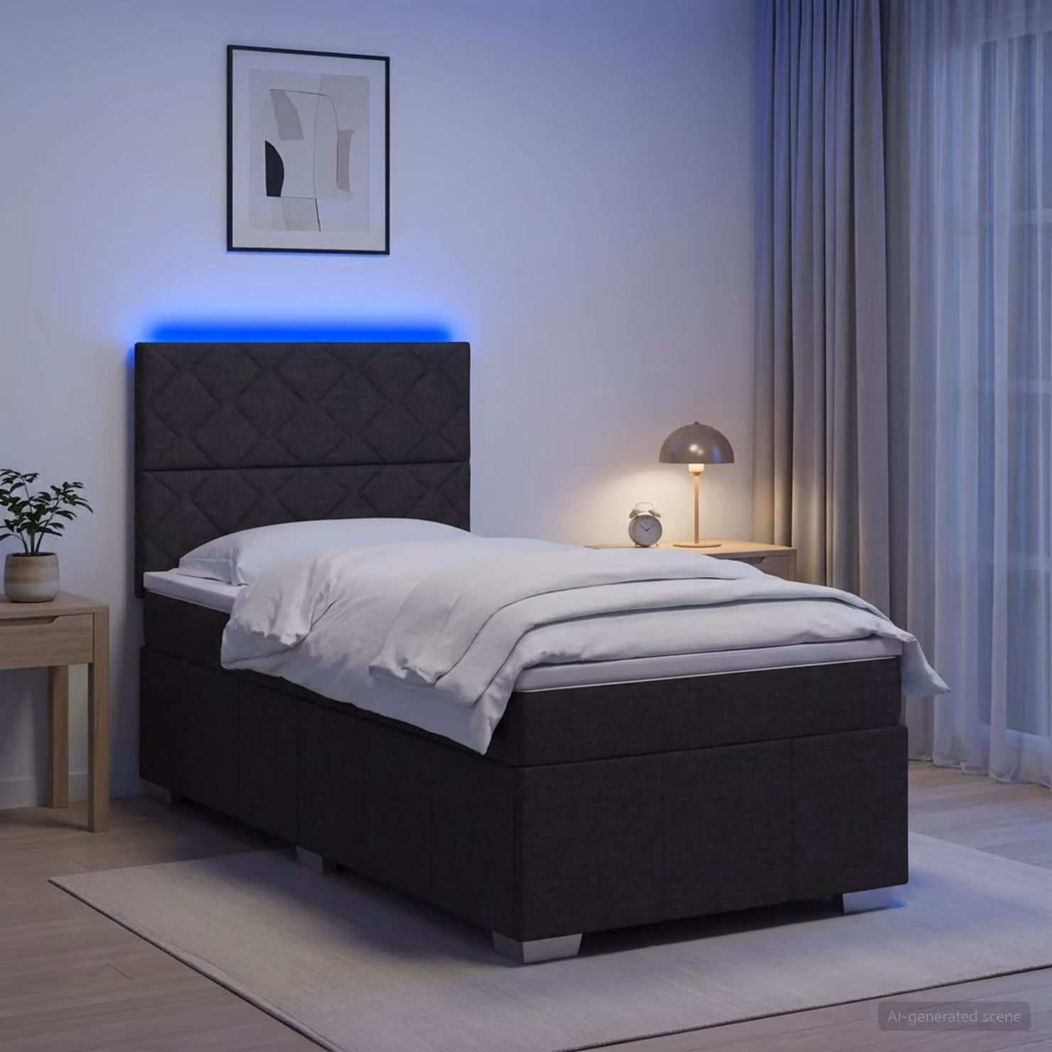 Letto Box Spring vidaXL con Materasso a Molle Pocket e Illuminazione LED, Nero, L/P: 100 x 200 cm