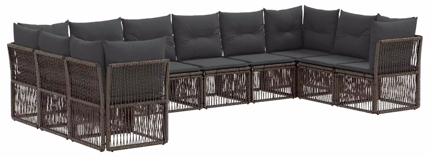 Set di divani da giardino, 10 pezzi, grigio, in rattan sintetico