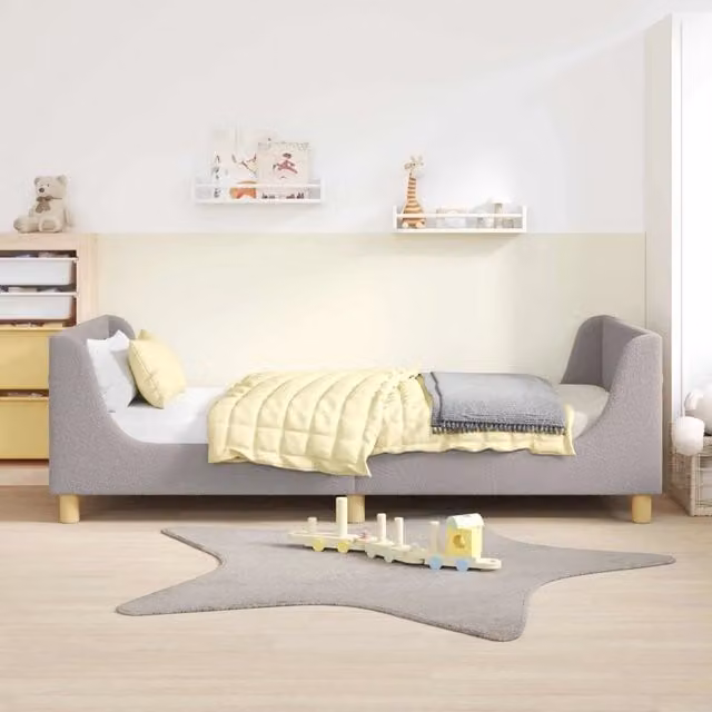 Struttura letto per bambini con testata e giroletto in tessuto boucle Grigio, L/P/H: 190 x 90 x 60 cm