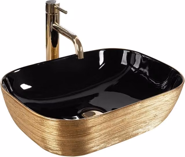 Lavabo da appoggio Rea Belinda colore Black con finitura Gold