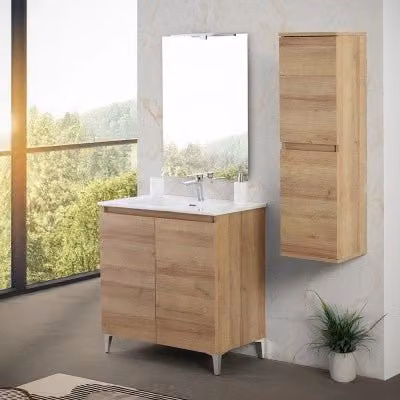 Mobile bagno a terra Kleo in rovere africa con 2 ante soft-close, Larghezza: 80 cm