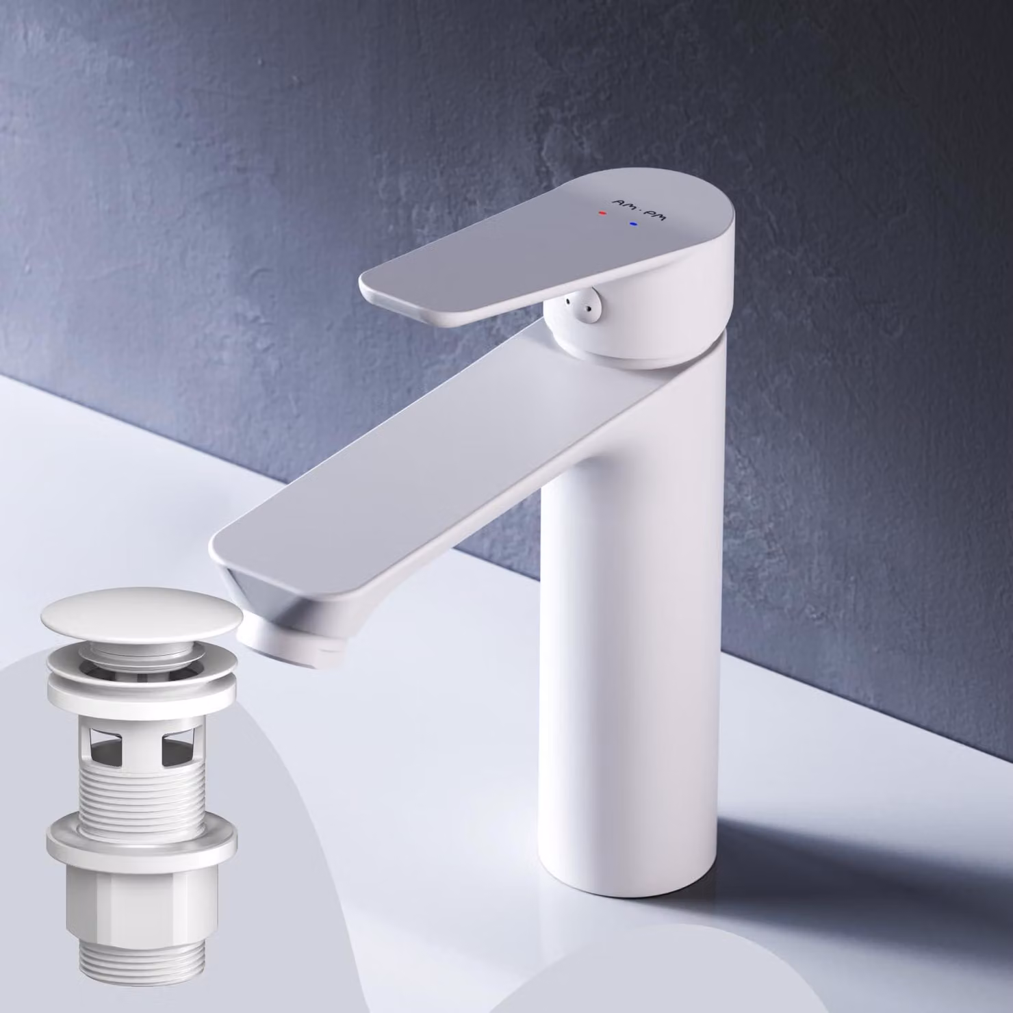Miscelatore monocomando per lavabo, con bocchetta di scarico da 100 mm, colore bianco opaco