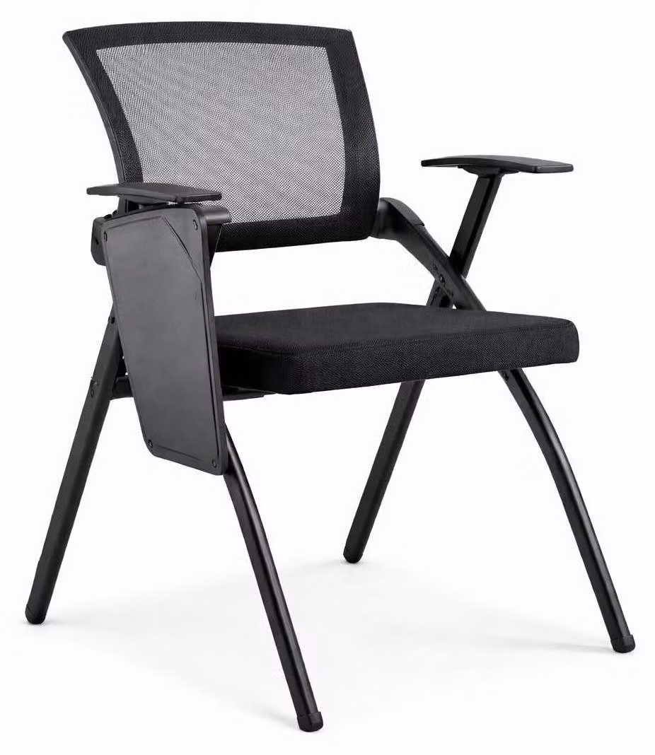 Sedia ergonomica da seminario con schienale in rete e tavolino ribaltabile