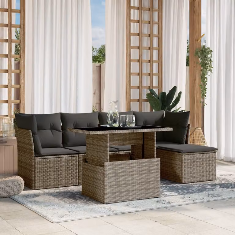 vidaXL Set Divano da Giardino 6 pz a Forma a L con Cuscini Grigio in Polyrattan e Acciaio