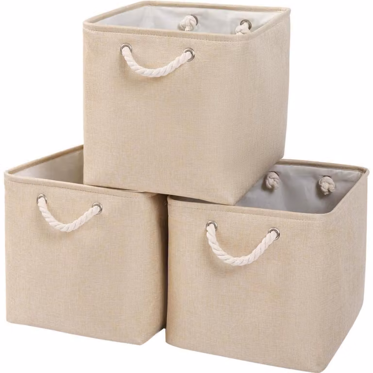 Contenitore in tessuto, 33x38x33 cm, color beige, set da 3
