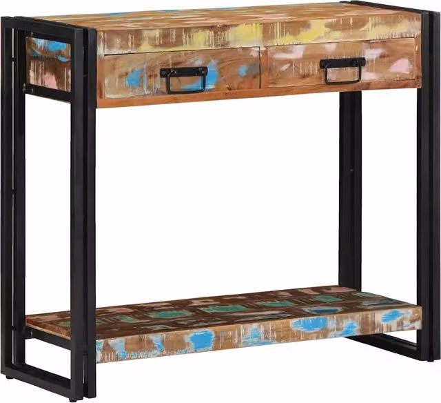 Tavolo consolle moderno vidaXL in legno recuperato e metallo multicolore L/P/H: 75 x 33 x 75 cm