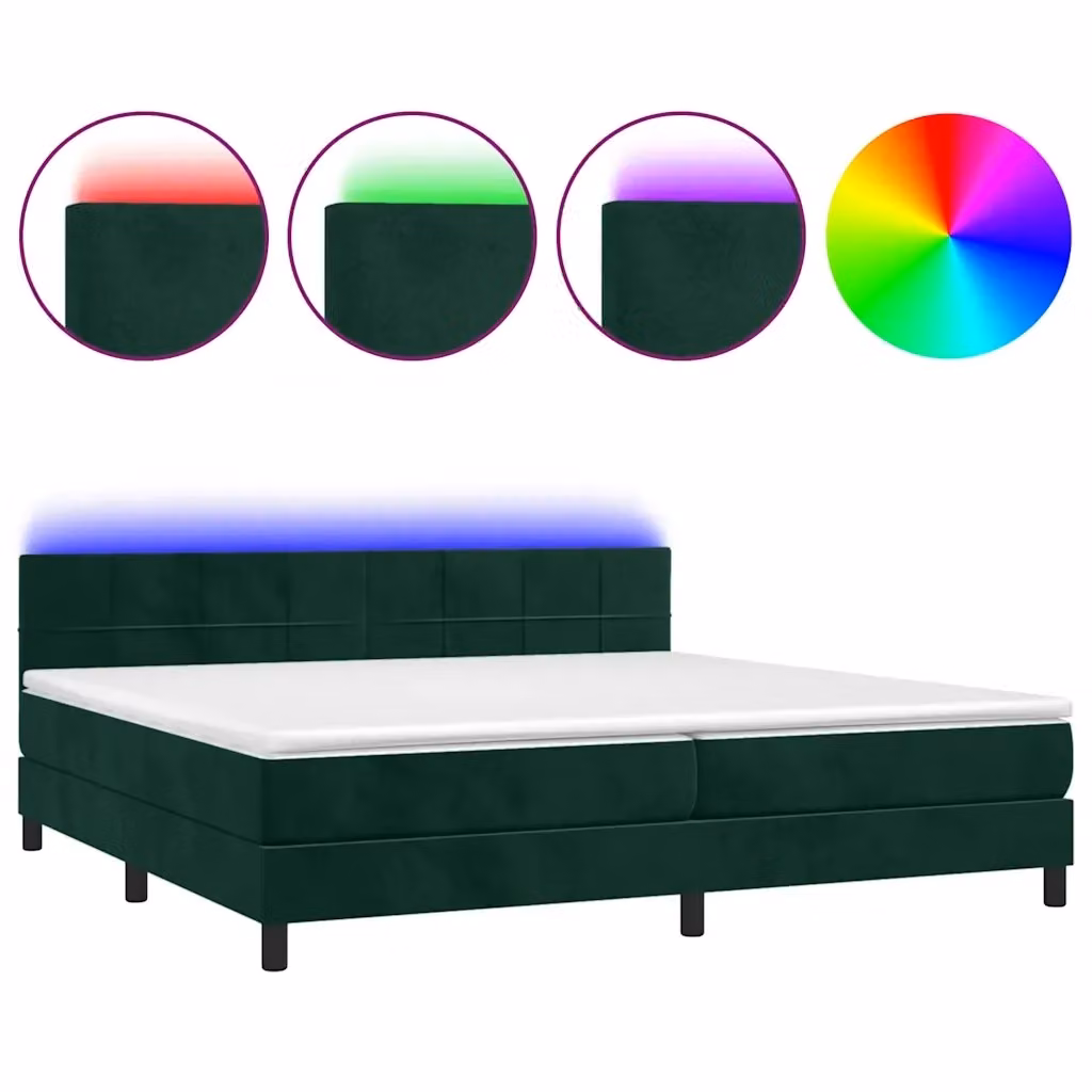 Letto Ibrido con Materasso e Illuminazione LED vidaXL in Velluto Verde Scuro L: 200 cm, P: 200 cm, H: 203 cm – 2