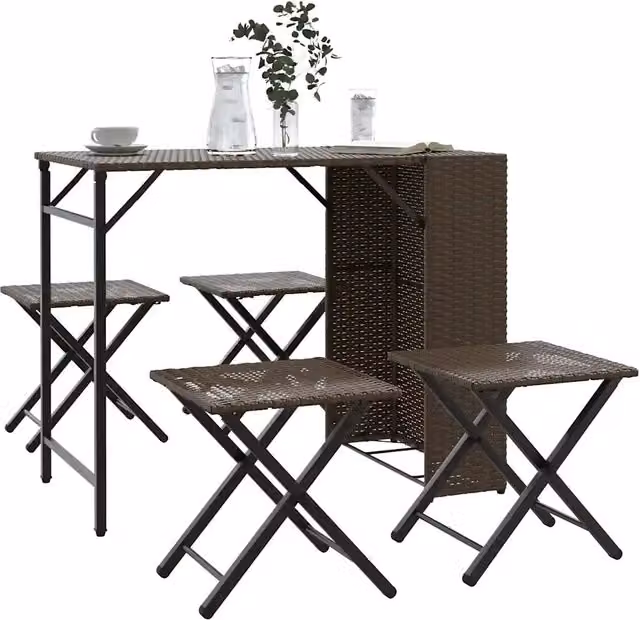Set da giardino vidaXL in polyrattan marrone composto da 5 pezzi con piano pieghevole per esterno – 1