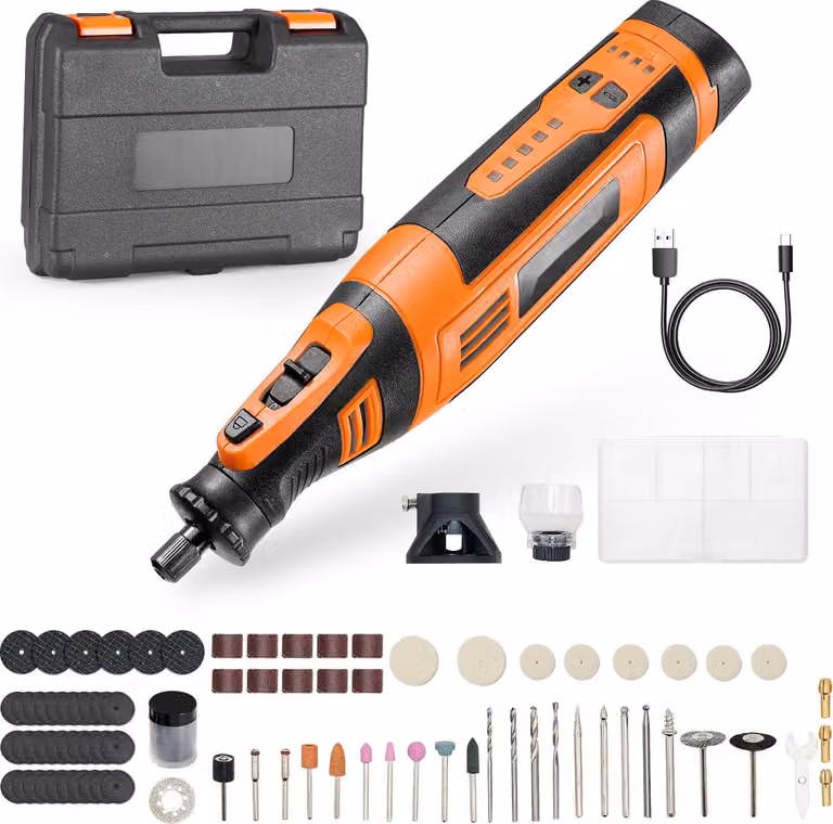 Utensile rotante a batteria - Mini utensile multifunzione - Con 136 accessori - Velocità di rotazione 5.000-30.000 giri/min - Batteria 8 V - Portatile - Per incidere, levigare, lucidare e tagliare