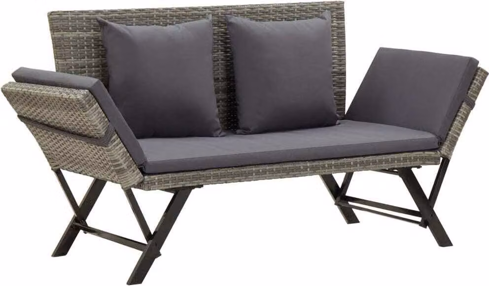 The Living Store Panca da giardino con cuscini 176 cm in poly rattan grigio