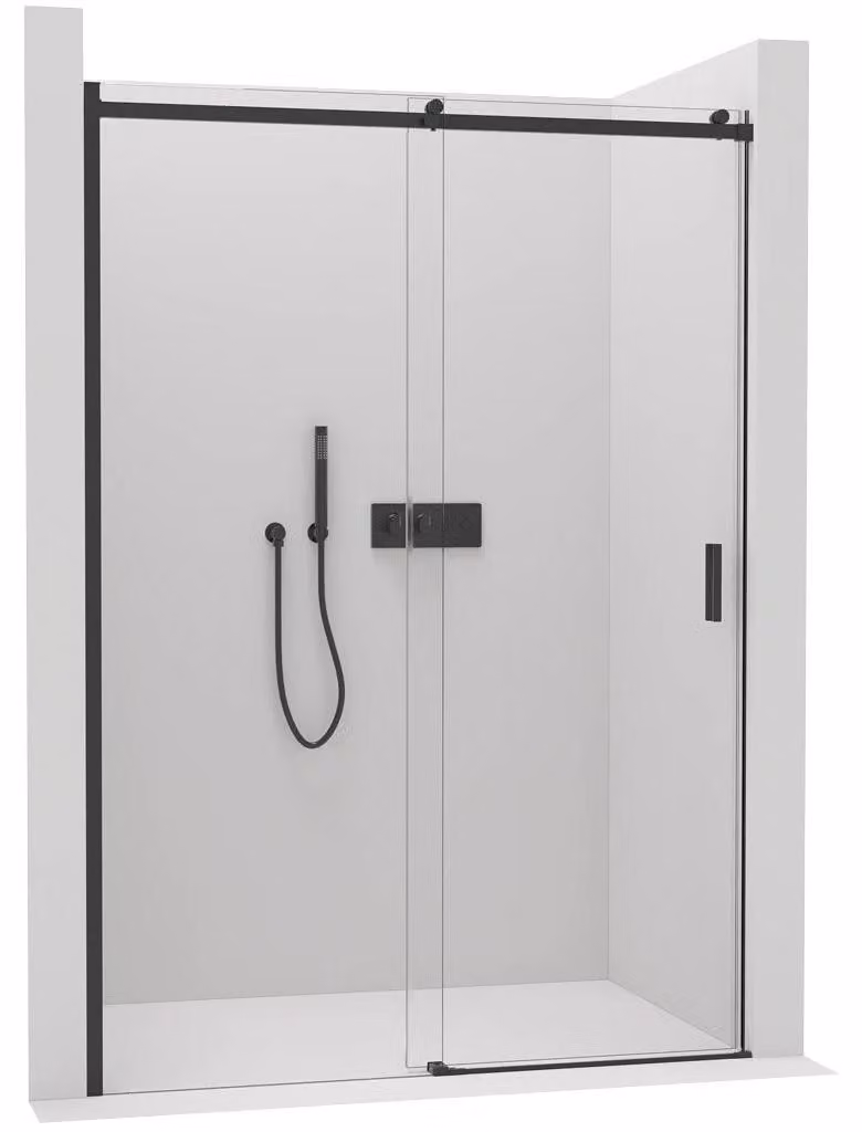 Porta scorrevole per box doccia Santoro, sinistra/destra - 6 mm - vetro trasparente nero opaco - 130x195 cm