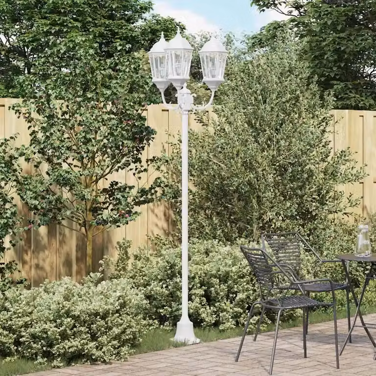 Luce da giardino a lanterna vidaXL in alluminio e vetro bianca H 241 x L 57 x P 49 cm