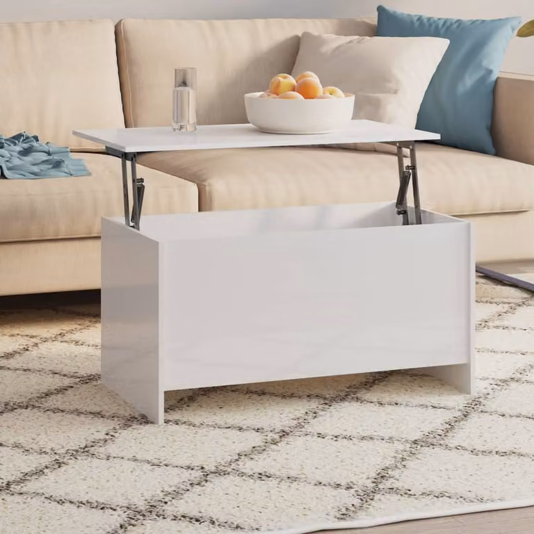 The Living Store tavolino bianco lucido 102x55,5x52,5 cm materiale a base di legno