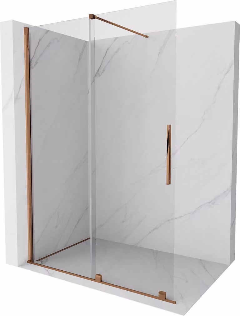 Mexen Velar parete doccia scorrevole Walk-in 160 x 200 cm, trasparente 8 mm, oro rosa - 871-160-000-03-60