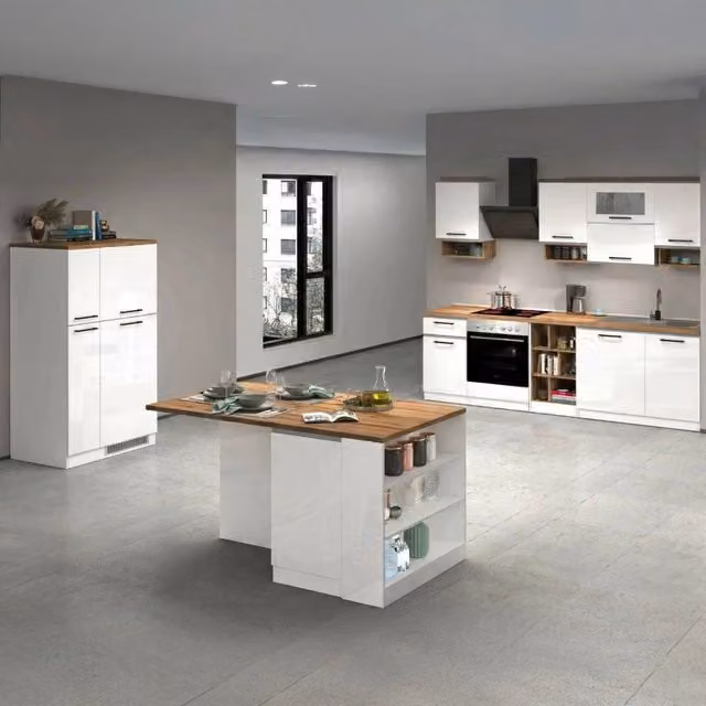 Cucinino Armend DMORA Cucina Modulabile Moderna in Legno Bianco Lucido e Rovere L/P/H: 255 x 60 x 85 cm – 1