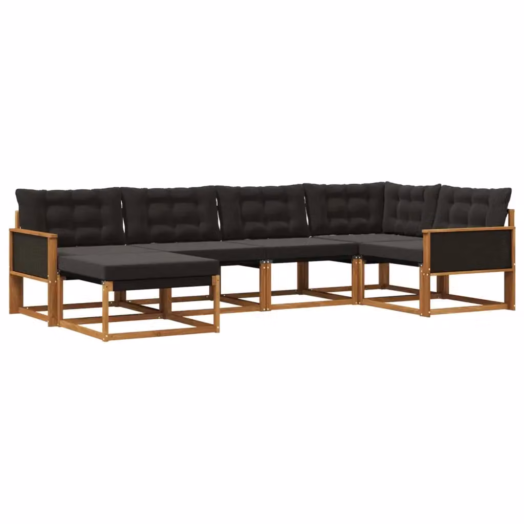 Set di divani da esterno a L vidaXL in legno di acacia con cuscini, colore marrone e nero – 2