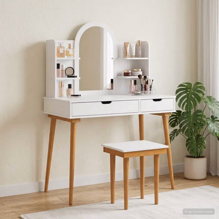 Set Tavolo da Trucco vidaXL FAUSKE 5 pz Bianco L/P/H: 100 x 50 x 143 cm