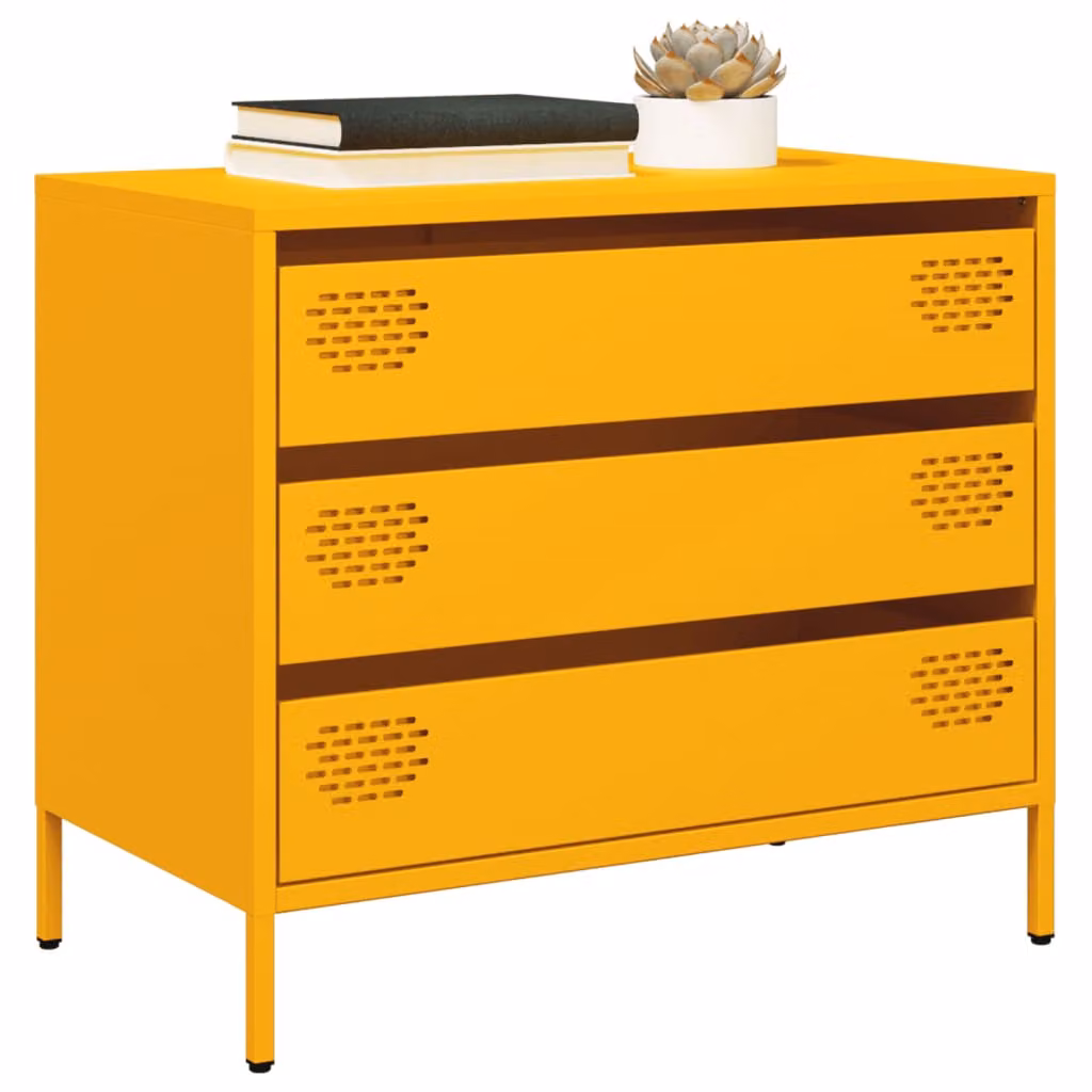 vidaXL Credenza Moderna in Metallo Giallo Opaco L: 68 cm, P: 39 cm, H: 58,5 cm