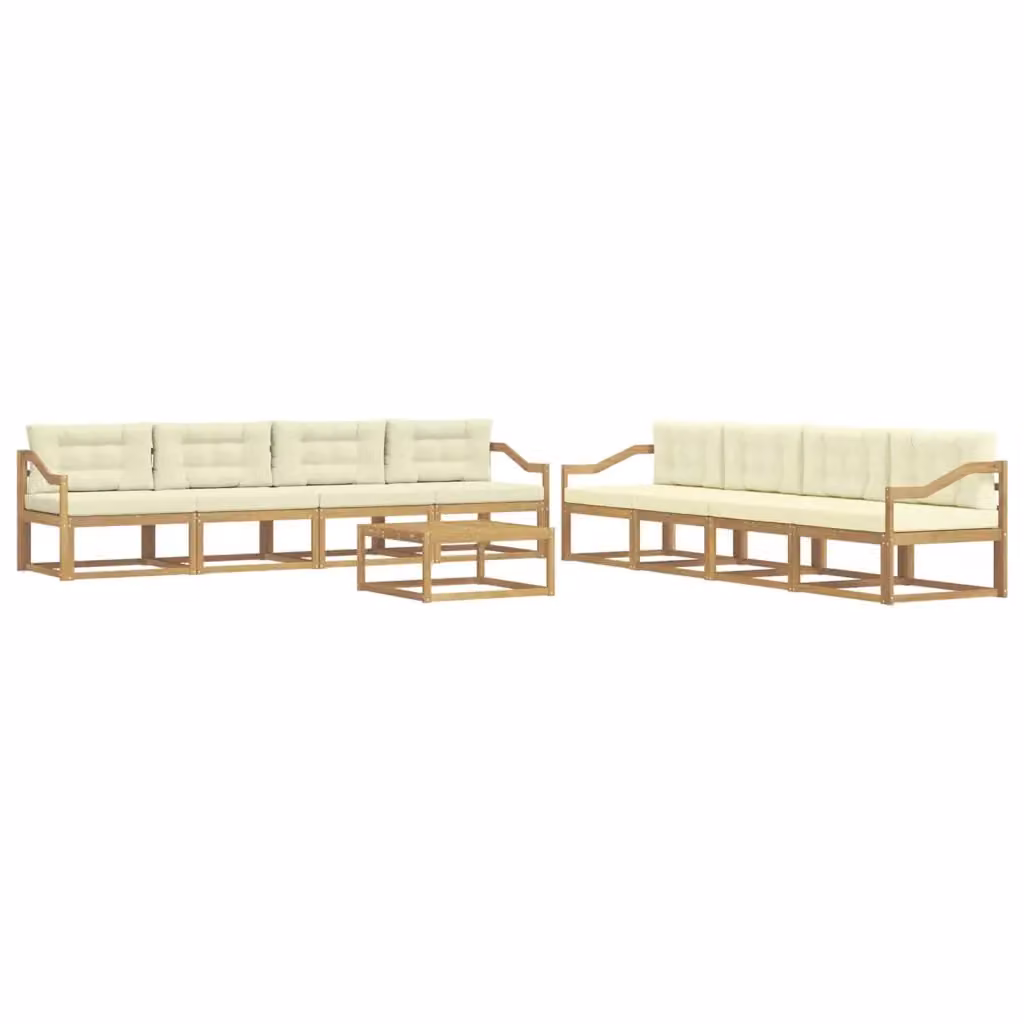 Set di divani da esterno vidaXL a forma di U composto da 9 pezzi con tavolino, in legno di acacia e tessuto resistente ai raggi UV, colore bianco e beige – 2
