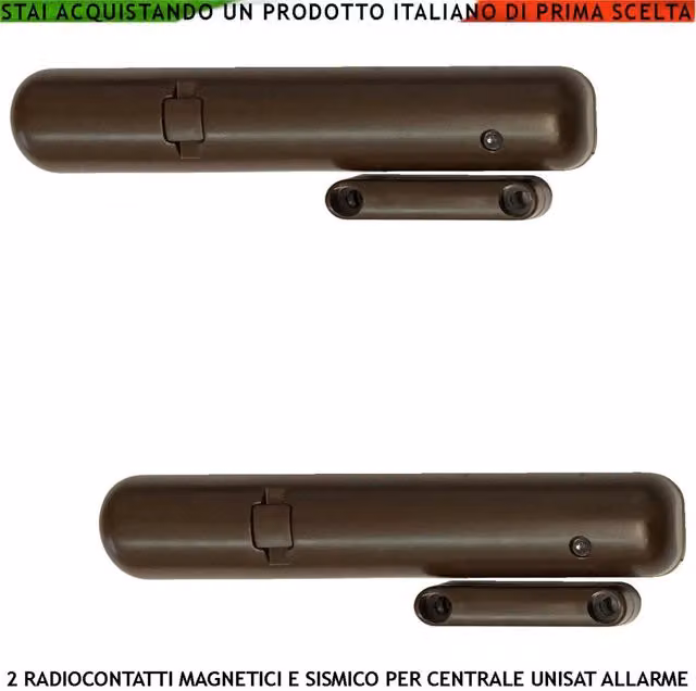 Set di 2 sensori per porte e finestre Securvera con sensore magnetico e sismico, tecnologia Wi-Fi con gestione tramite App, frequenza 868 MHz, codifica UNISAT2 e LED di segnalazione, colore marrone