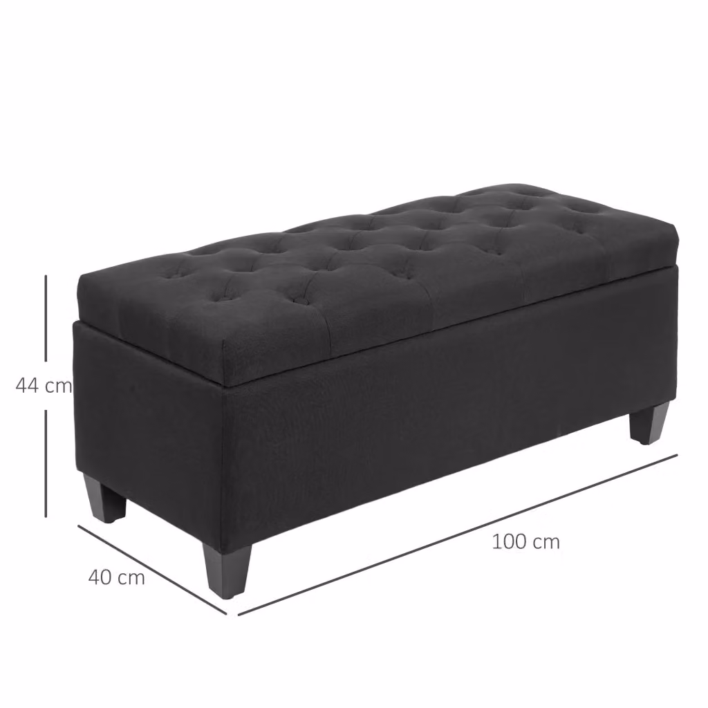 Panca contenitore REDOM in tessuto nero con struttura in legno e gomma, L: 100 cm, P: 40 cm, H: 44 cm – 2