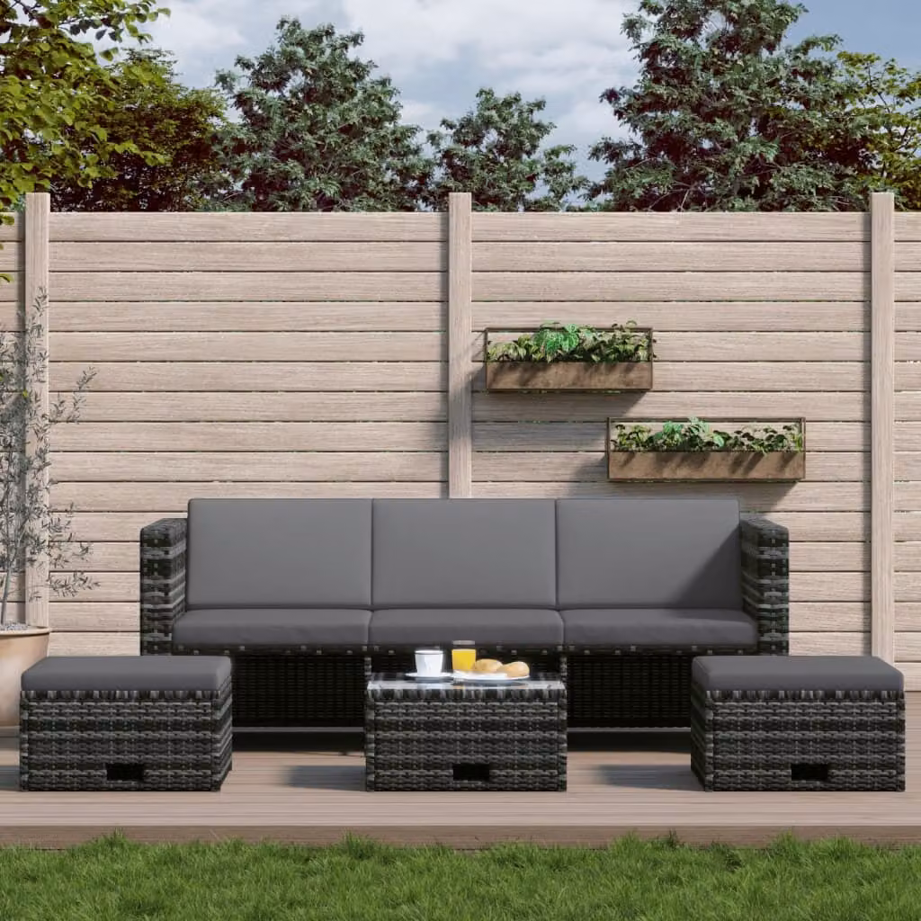 The Living Store Set salotto da giardino 4 pezzi con cuscini in poly rattan grigio