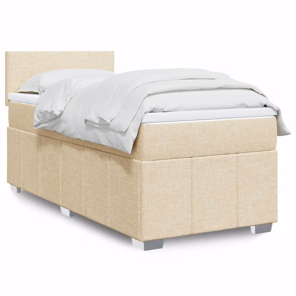 vidaXL Giroletto a Molle con Materasso Ibrido in Tessuto Beige e Bianco, L/P: 100 x 200 cm