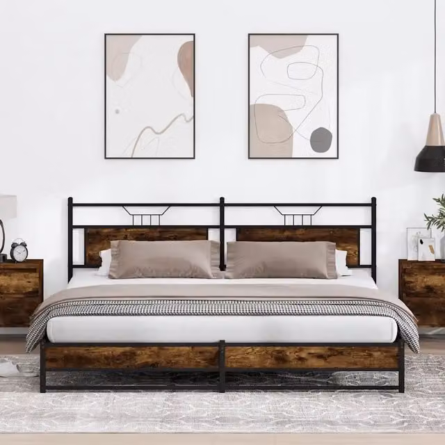 Giroletto vidaXL in metallo e MDF color rovere fumo, L/P: 200 x 200 cm – 1