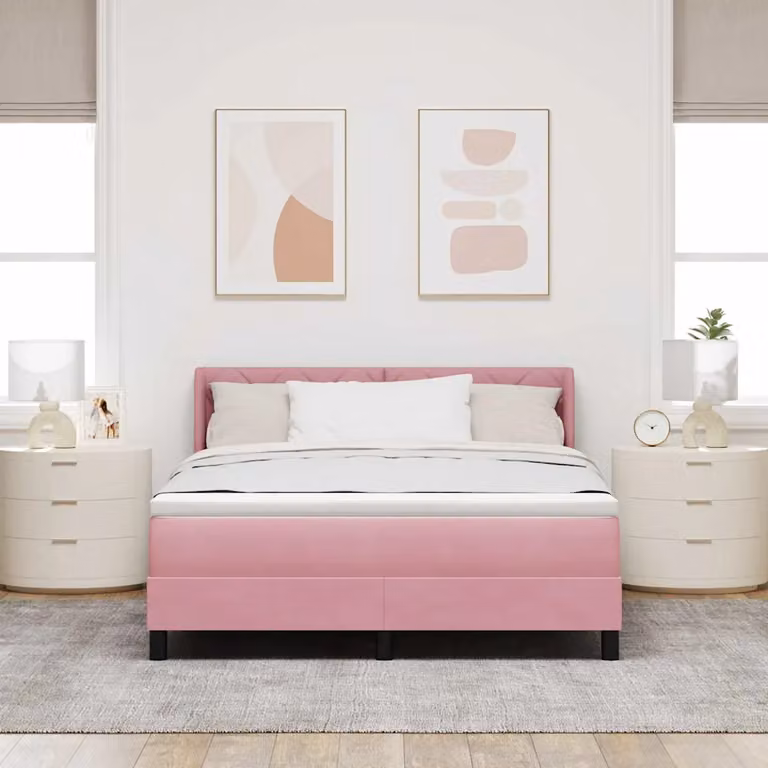 Letto ibrido con testiera in velluto rosa vidaXL L/P: 140 x 190 cm