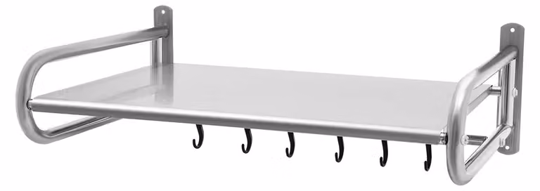 Ripiano per microonde - Scaffale da cucina in acciaio inossidabile, da montare a parete - Larghezza 53 cm - Capacità di carico 30 kg - Dotato di 6 ganci rimovibili - Salvaspazio
