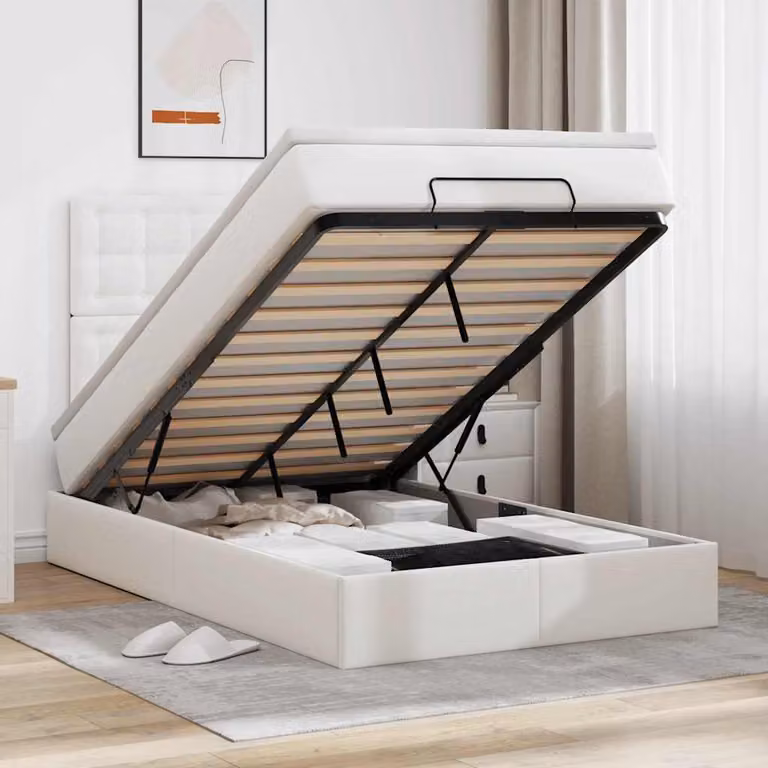 Letto con contenitore a sollevamento vidaXL in similpelle bianco L: 120 cm, P: 200 cm, H: 193 cm