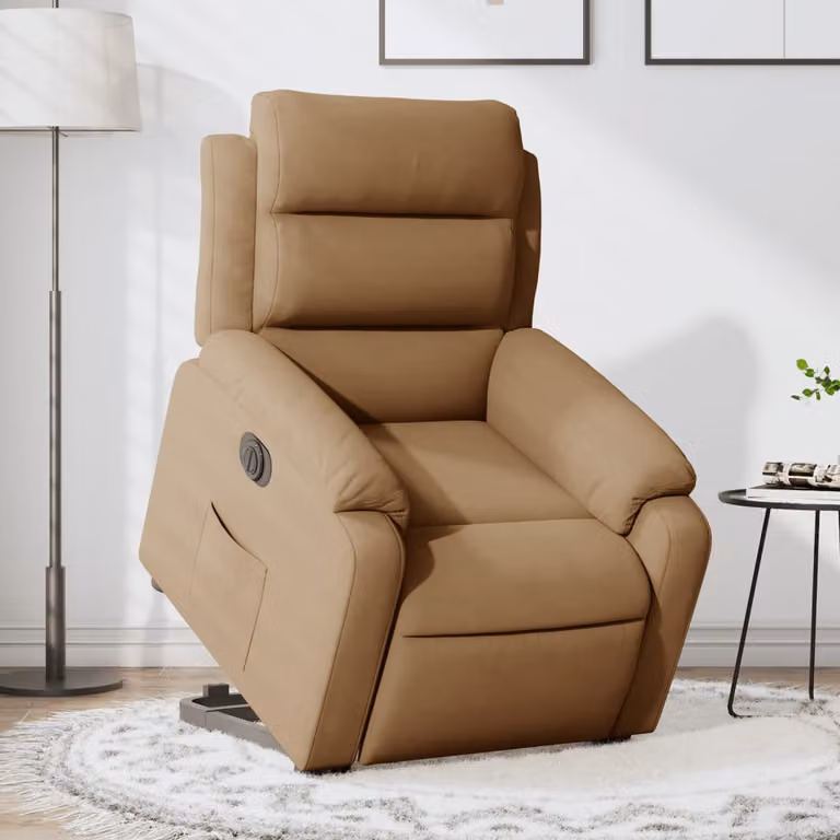 vidaXL Poltrona Alzapersona Elettrica Reclinabile in Velluto Marrone con Braccioli