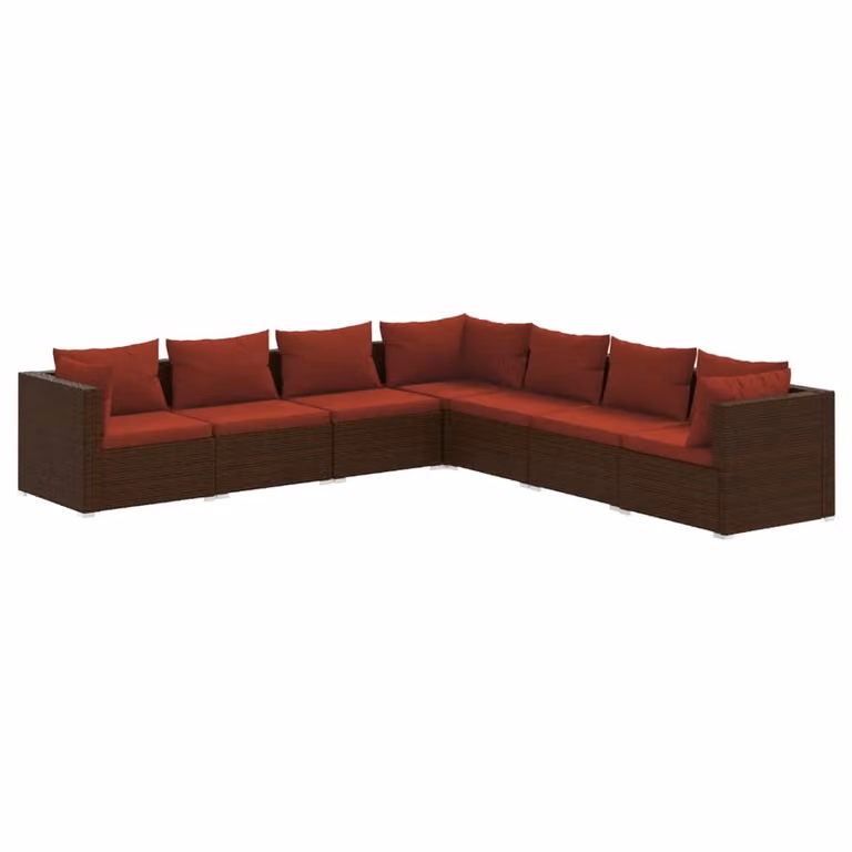 Set Divani da Giardino 7 pz con Cuscini in Polyrattan Marrone