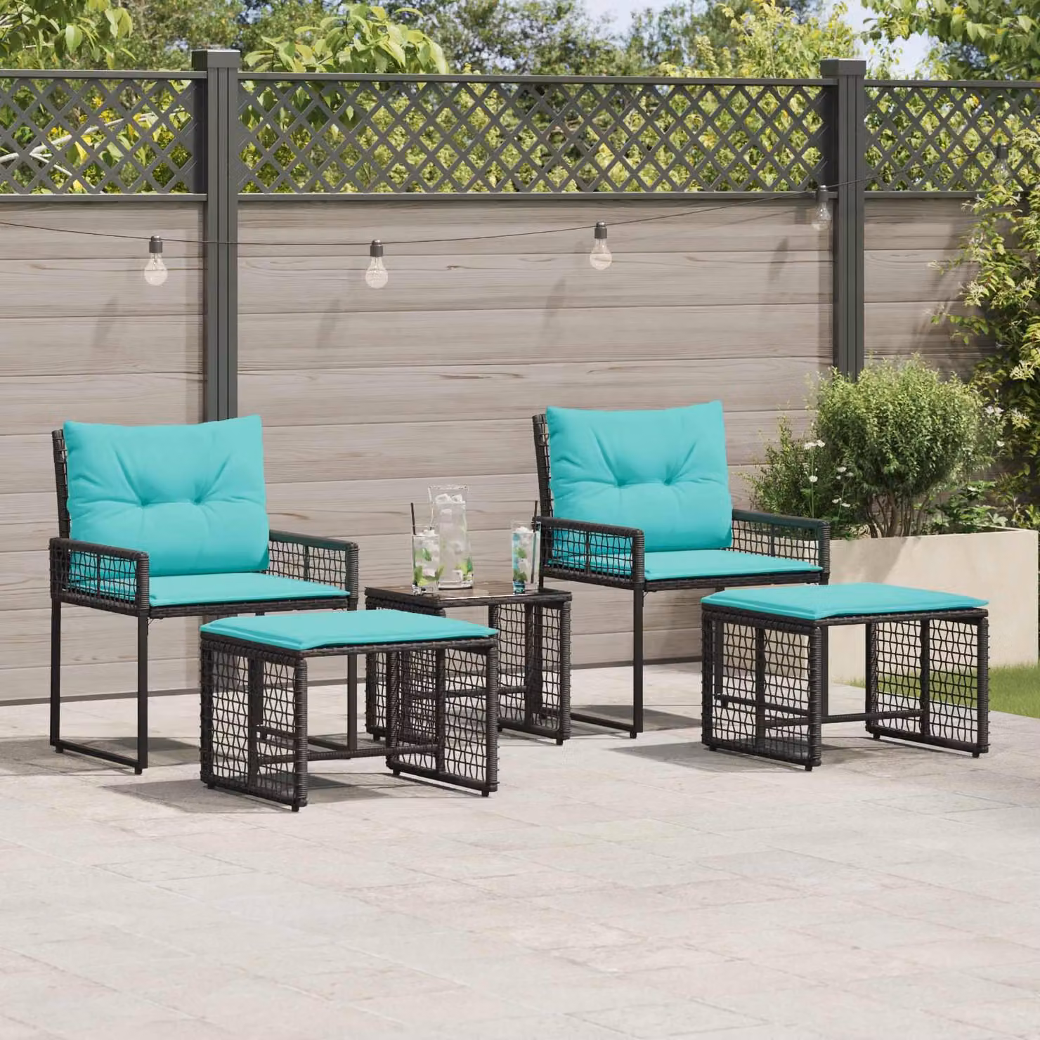 Maison Exclusive - Set di mobili da giardino, 5 pezzi, nero e turchese