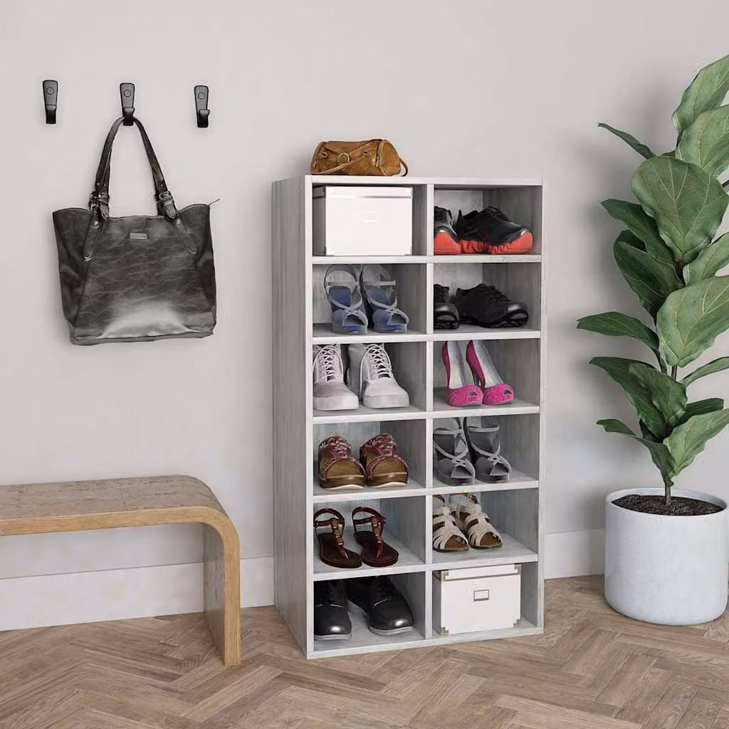 Scarpiera moderna vidaXL in legno multistrato grigio, L: 54 cm, P: 34 cm, H: 100,5 cm