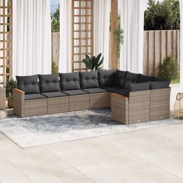 Set Divano da Giardino 9 pz con Cuscini Grigio in Polyrattan 3258707