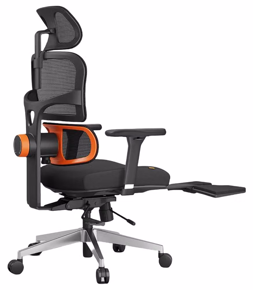 Sedia da ufficio ergonomica NT002 - Supporto lombare regolabile - Poggiatesta regolabile - Poggiapiedi estraibile - Braccioli 4D - Schienale in rete - Funzione di inclinazione e reclinazione fino a 136° - Colore: nero