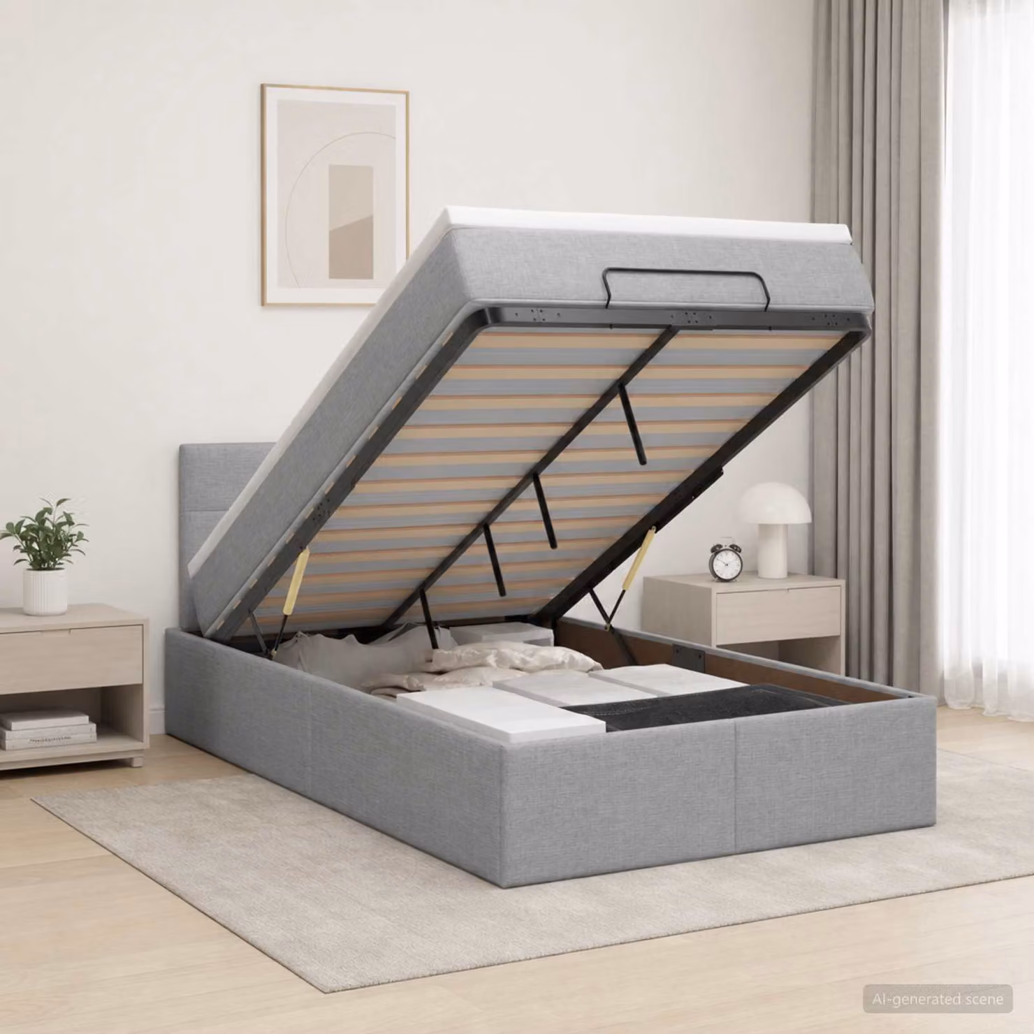 Letto ottomano con materasso vidaXL in tessuto Grigio Chiaro L: 120 cm, P: 200 cm, H: 140 cm