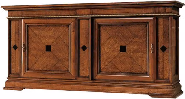 Madia credenza in legno Mobili 2G con 2 porte scorrevoli e 2 cassetti push-pull, marrone e oro, L: 234 cm, P: 59 cm, H: 114 cm